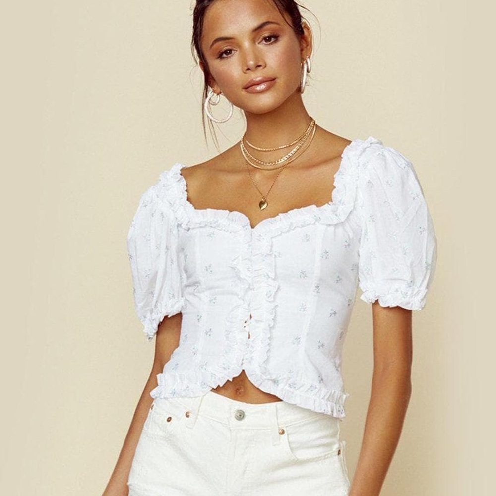 For Love And Lemons White Puff Sleeve Blouse